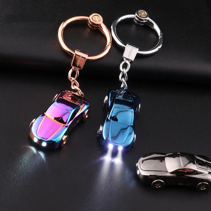 30Pcs Led Car Shape Keychain With Lights Flashlight Zinc Alloy Metal Model Car Pendant Key Holder Lamp Gift
