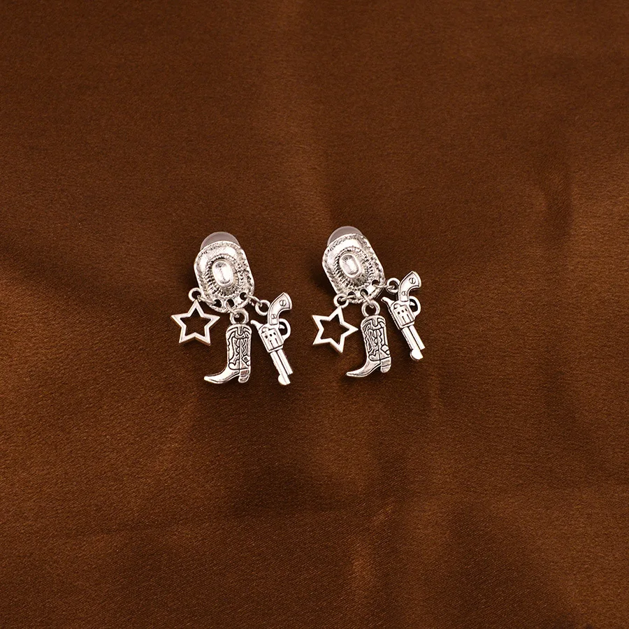 Pendientes de estrella con botas de corazón de vaquero creativas occidentales Retro de gran venta europea y americana, accesorios para las orejas elegantes y versátiles