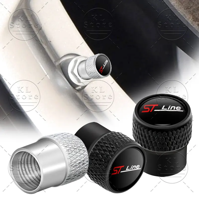 4Pcs Auto Exterior ST Line Logo Metal Wheel Tire Valve Caps Stem Case Dust Covers For Ford Focus Mk3 Mk5 Fiesta  Ecosport Mondeo