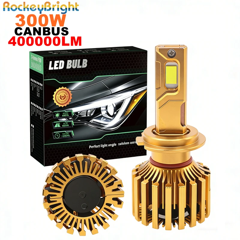 

RockeyBright 300W 400000LM H7 H4 H11 9005 HB3 9006 HB4 LED Headlight Bulbs Canbus Error Free 6000K White Auto Headlamp Car LED L
