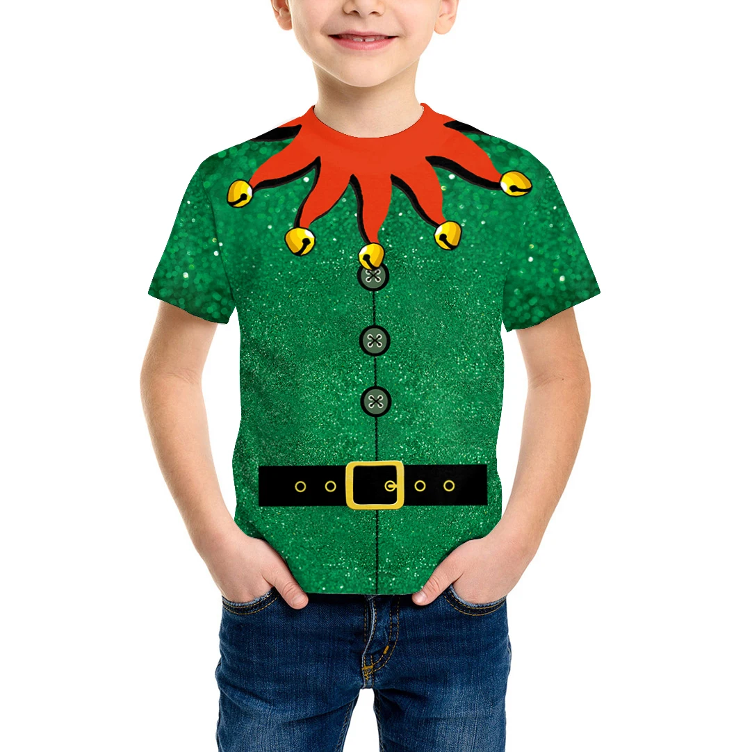 Christmas Children Green Christmas Cartoon Characters Cosplay Costume Disguise Tops Boy Short Sleeve Funny Party T-Shirt Clothes