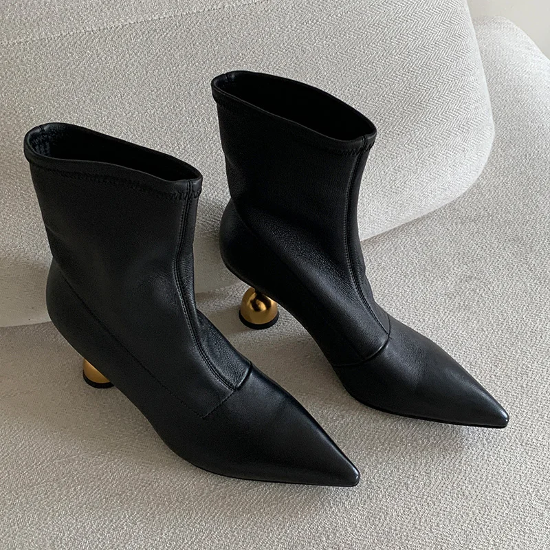 

High Heels Women's Ankle Boots Pointed Toe Designer Leather Shoes 2025 Chunky Winter Boots New Pumps Trend Gothic Mujer De Botas