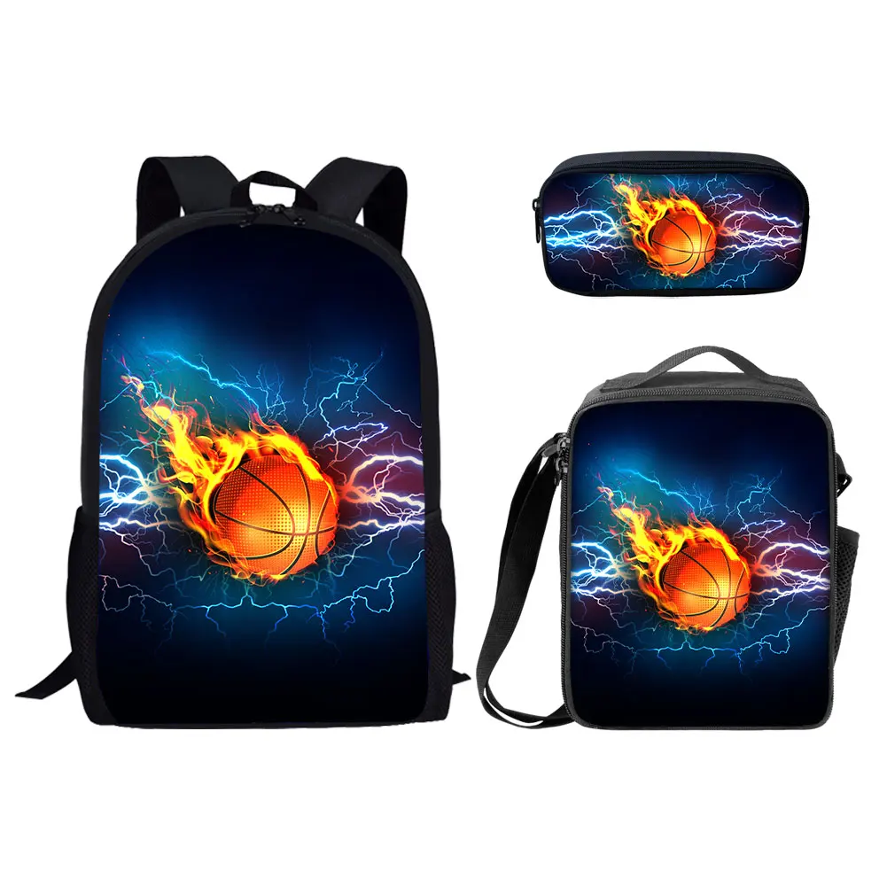 

16" School Bag Set College Student Bookbag Cute Basketball Print Kids Backpack for Boys Children Book Bags Shoulder Backpacks