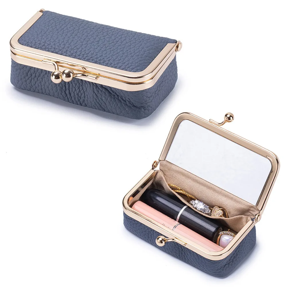 

Portable Lipstick Bag with Makeup Mirror Exquisite Jewelry Storage Box Anti-splash Water Simple Kiss Lock Coin Purse Woman Girls