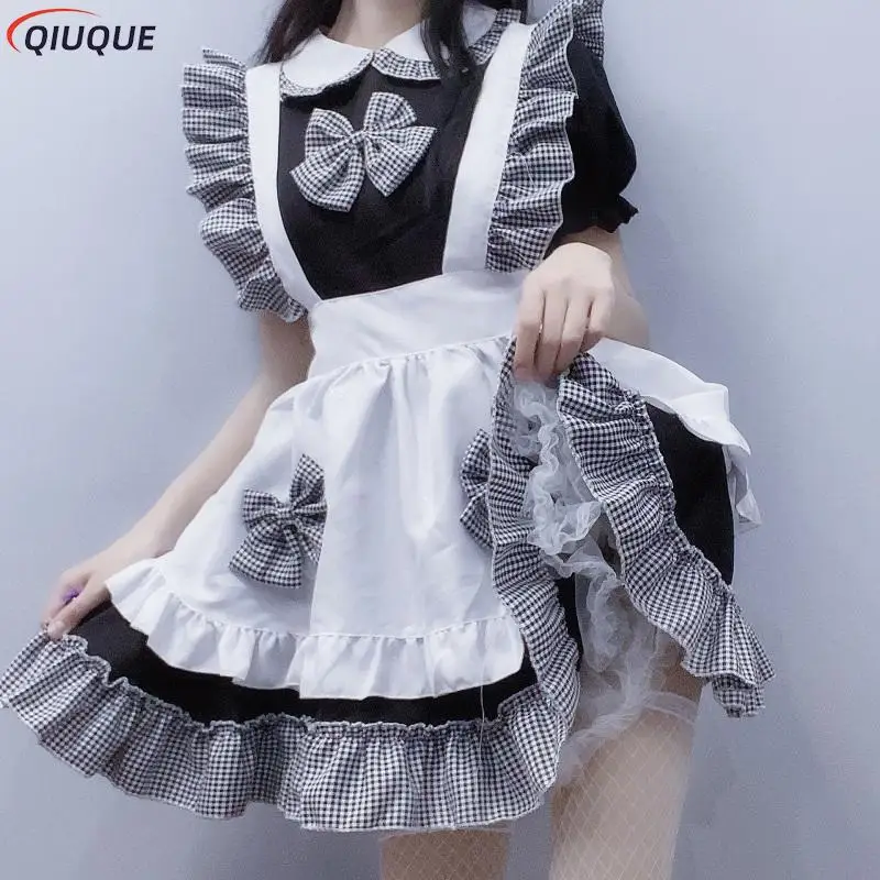 Roupa de empregada sexy japonesa feminina, fantasia de cosplay anime, vestido preto e branco, uniforme de meninas, roupas de palco