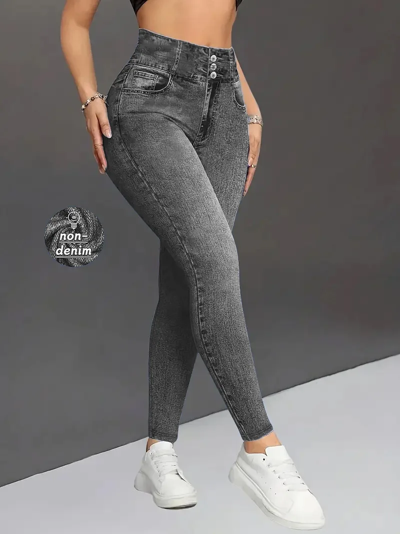 Damen High-Waist Hose in Denim-Optik, Slim Fit, Elastischer Bund, Bauchkontrolle, Po-Lifting, Lässige Hose – Detail 9