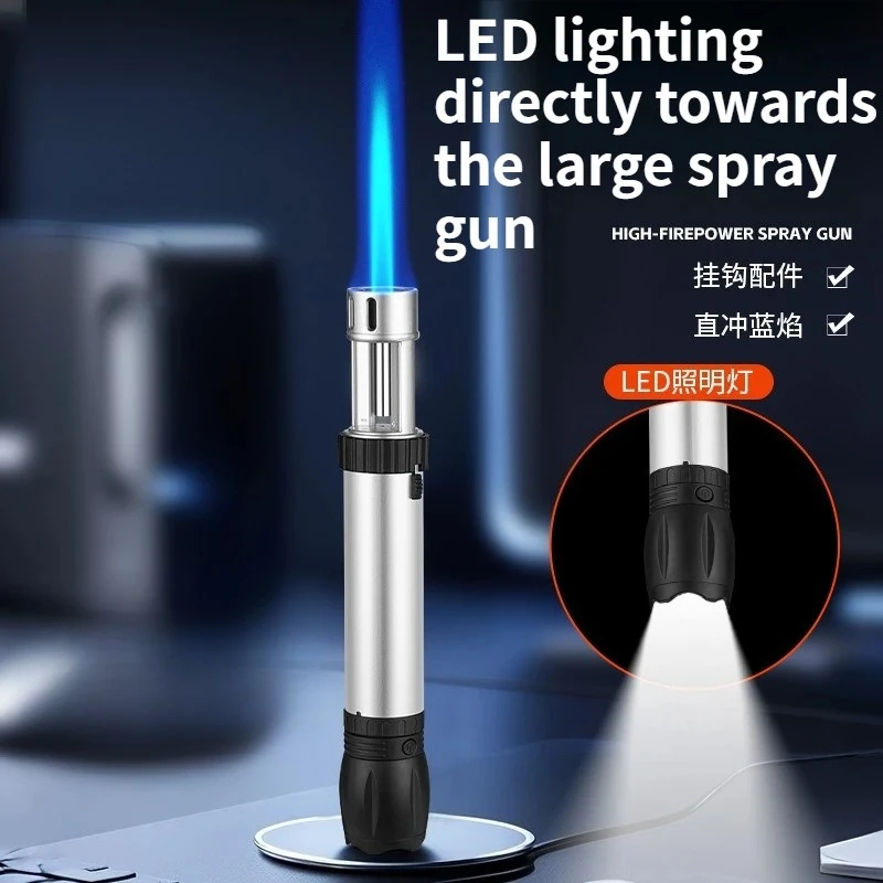

Outdoor Inflatable Windproof High Firepower Handheld Spray Gun with Flashlight Camping Portable Lighting Charging Lighter