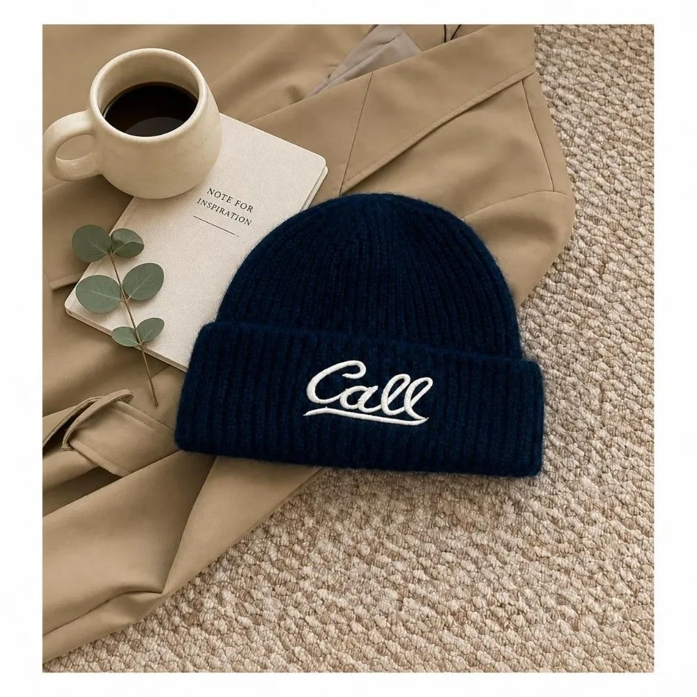 Polyester Knitted Beanie Hat Stretchable Fit 54cm to 62cm Head Circumference Letter Embroidered Beanie Unisex