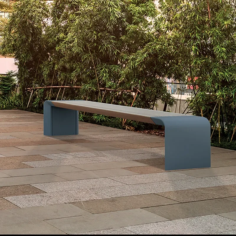 Park Chairs Outdoor Leisure Benches Square Shopping Mall Garden Benches Public Landscape Seats Durable Metal Wood Design