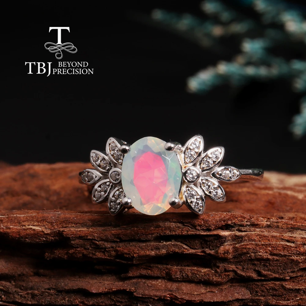 Colorful October Birthstone Natural Opal Ring 925 silver fine jewelry for lady Anniversary & Engagement & Banquet gifts - view 2