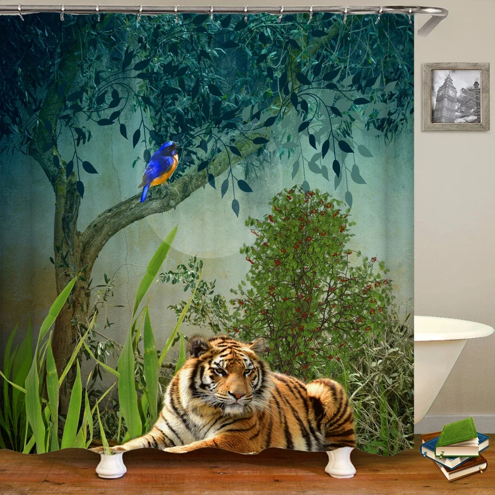 Waterproof Shower Curtain Animal Tiger Forest landscape 3D Printing Shower Curtains Home Decor Polyester Curtain 180x180cm