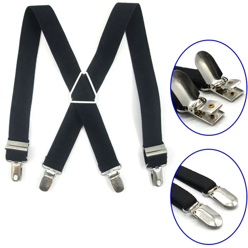 Unisex Men Women 4 Clip Cross Strap Fashion Bib Pants Elastic Suspenders Braces 1pc Men's Strap Belt