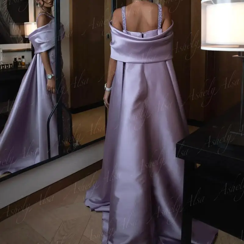 Elegant Lilac Arabic Women Evening Dresses With Train 2024 V Neck Beaded Sheath Ankle Length Formal Prom Dress Wedding Party