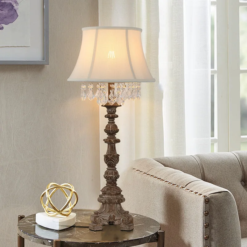 

American country hair style solid wood carving retro old desk lamp bedroom bedside study dining room living room decoration