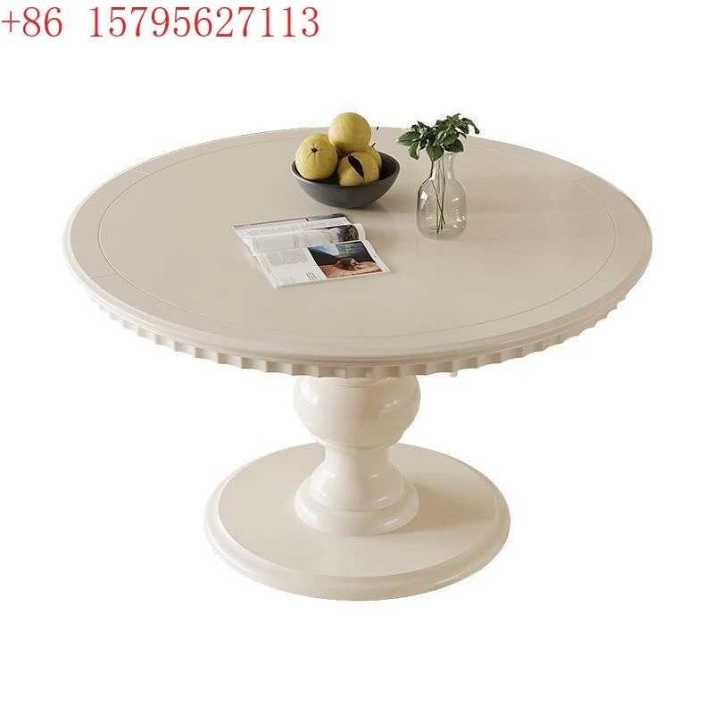 White restaurant dining table pure solid wood cream style French retro home furniture