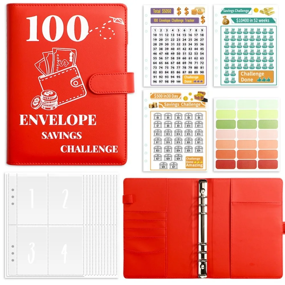 Save Money 100 Envelopes Money Saving Challeng PU Large Capacity Mini Binder Savings Challenge Reusable Waterproof Budget Binder