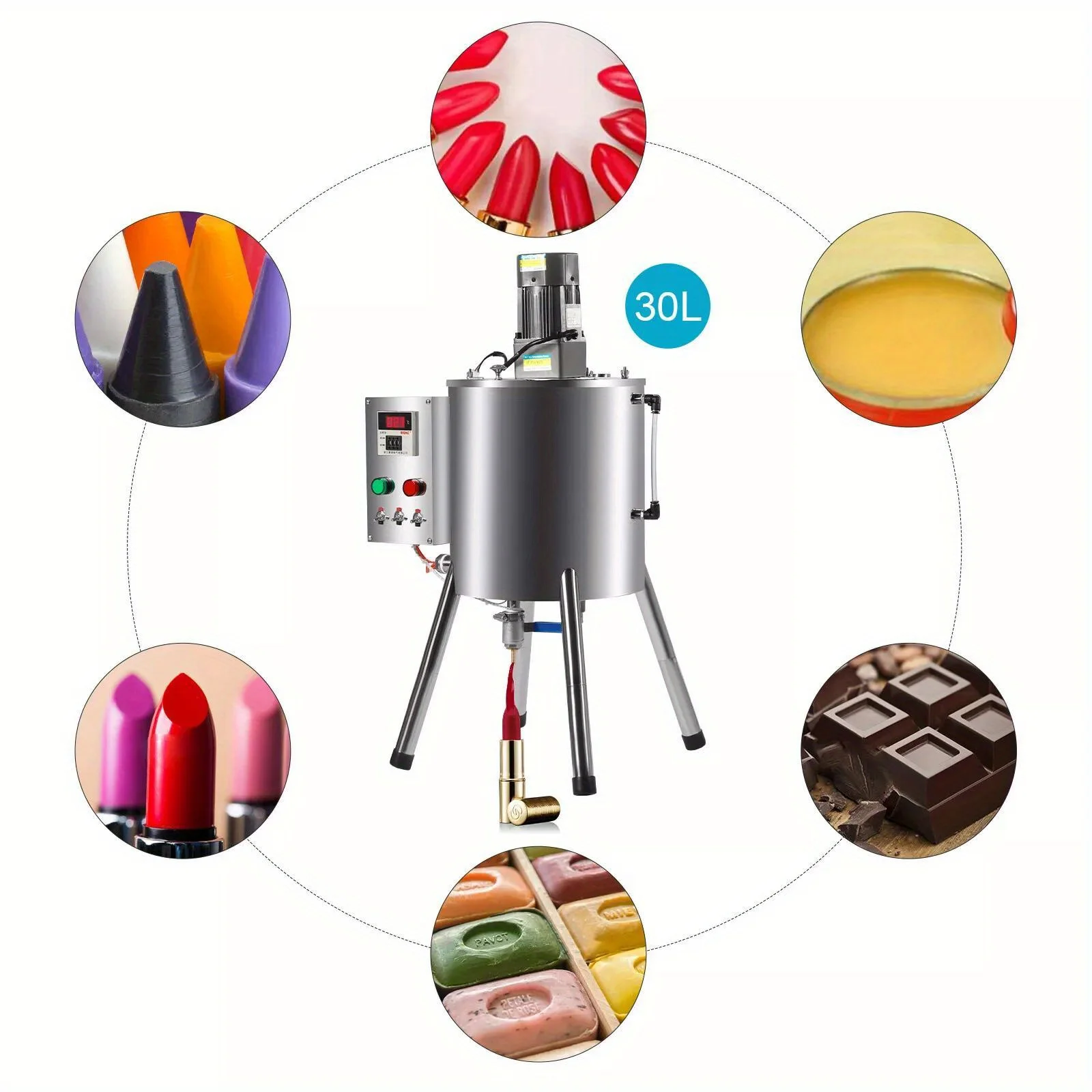 30L Cosmetic Filling Machine - Sanitary Stainless Steel Cream/Paste Filler w/ Mixing System
