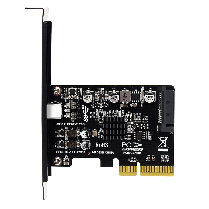 

NEW-Desktop Pcie X4 To Type C USB3.2 Gen2x2 20Gbps Drive-Free Expansion Riser Card ASM3242 Host Controller Card