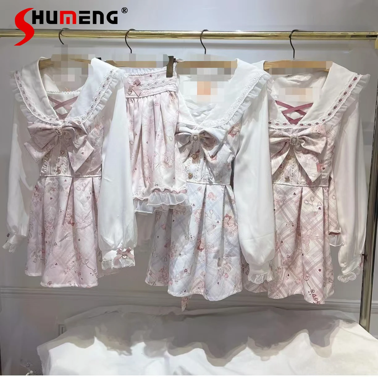 

Japanese Style Perfume Bear Flower Printed Big Bow Lolita Dress and Shorts 2 Piece Set Women's Sweet Sailor Collar Outfits