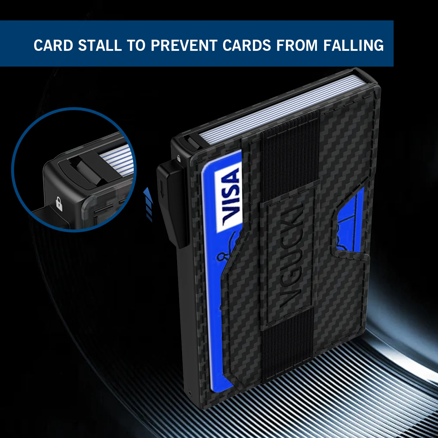 Slim Carbon Fiber Leather Wallet Credit Card Case with Double RFID Blocking Automatic Leather Pop Up Wallet for Cards and Notes