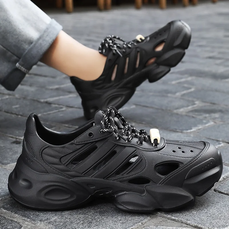 Men's Quick-dry Hollow Out Shoes, Non-slip Thick Sole, Breathable Summer Beach Walking Sneakers
