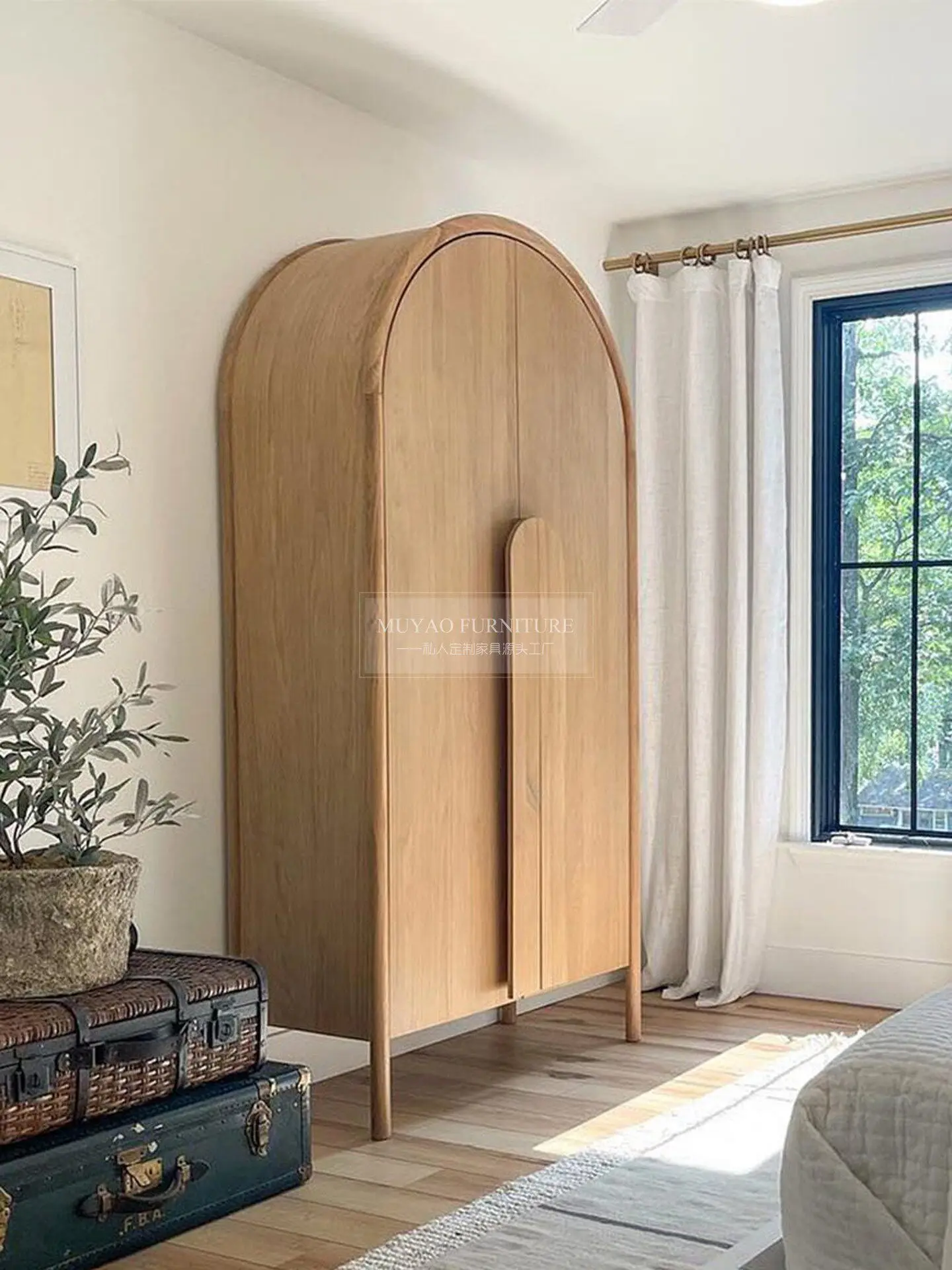 

PYJ Nordic simple double door wardrobe B & B, шкаф-локер цвета натурального дерева, черный арочный шкаф