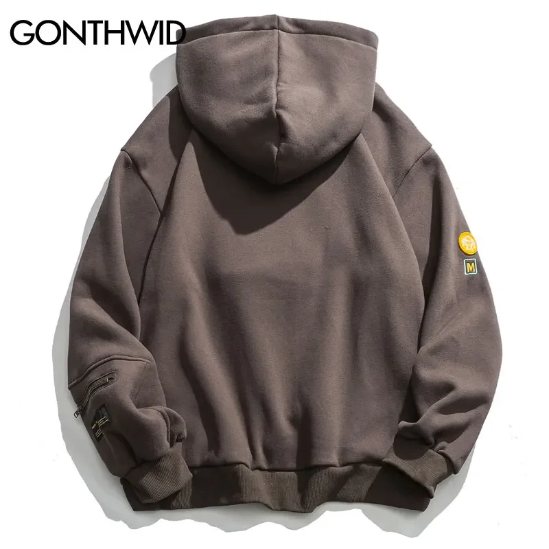 GONTHWID-Sudadera con capucha para hombre, suéter informal con bolsillo y cremallera, cara sonriente, forro polar de retales, ropa de calle de Hip