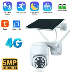 5MP 4G LTE Solar Wifi IP Camera Outdoor Tuya Human Detection Wireless PTZ Surveillance Camera 2 Way Audio CCTV Security IP Cam