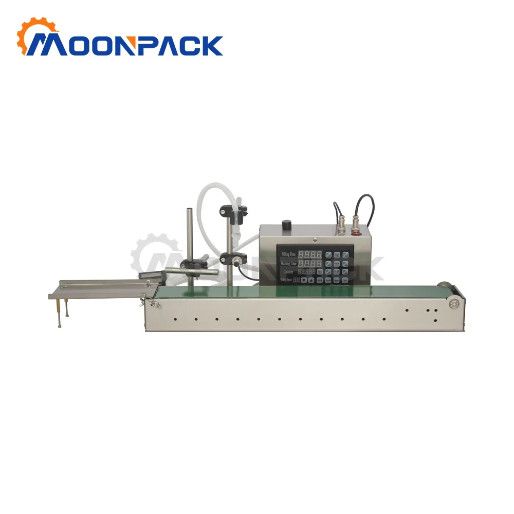 Moonpack LSX-6000 automatic 5-500mL Digital Liquid pure water oil milk diaphragm pump Filling Machine line with Conveyor