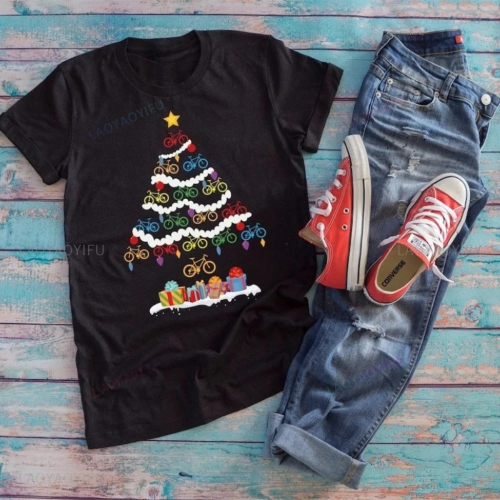 Magliette grafiche per biciclette di Natale Magliette per biciclette Ornamenti natalizi Maglietta regalo in cotone di alta qualità Donna Uomo Moda Casual Manica corta
