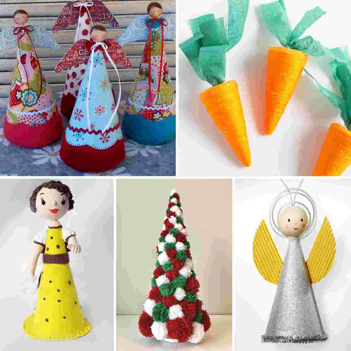 Amosfun 12pcs 15cm White Solid DIY Cone Children Handmade Craft Cone Accessories for Home Craft Christmas