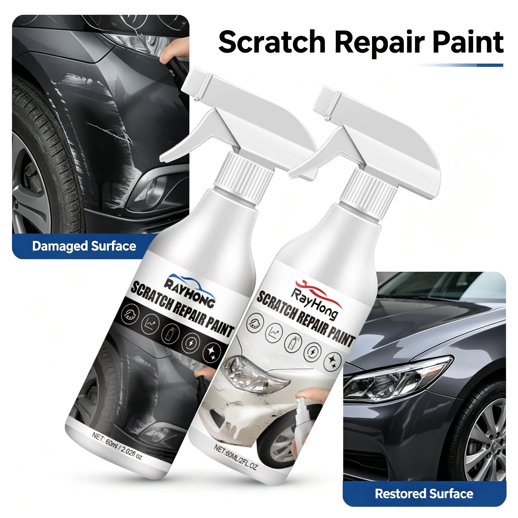2 In 1 Instant Car Scratch Remover Spray Magic Swirl Paint Restorer Easy DIY Auto Coat Scuff Polish Hydrophobic Car CoatingSpray