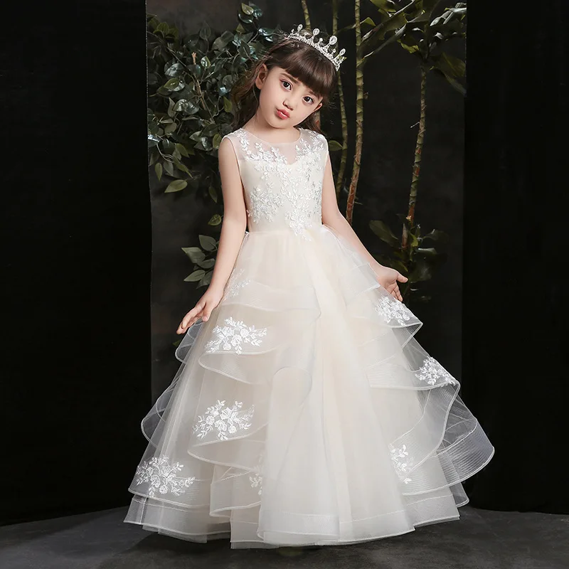 Vestido de aniversário longo de lantejoulas infantil, menina flor branca, vestido de baile de casamento, vestido princesa menina, vestidos infantis, bebê, laço