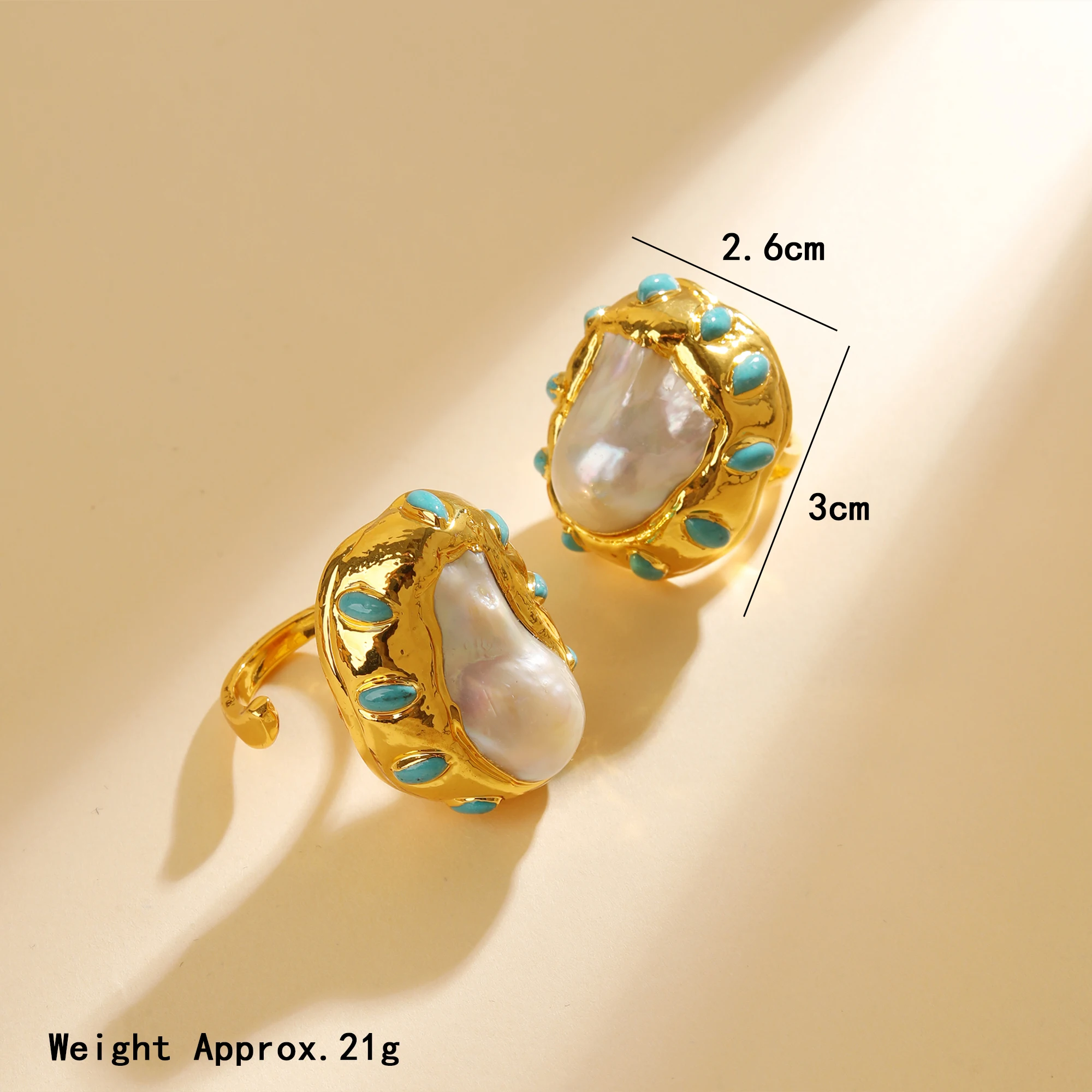Barock-Perlenring Unregelmäßiger Vergoldeter Ring Luxuriöser Vintage Verstellbarer Fingerring Modischer Damenschmuck für Abendveranstaltungen – Detail 5