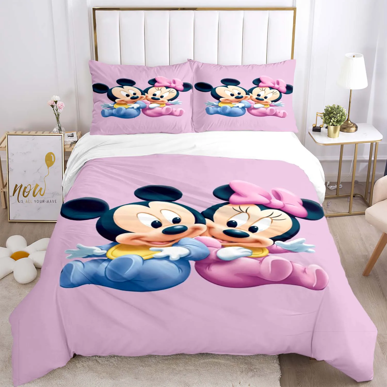 

Disney Mickey Minnie Mouse Quilt Cover Pillowcase Bedding Three Piece Set Multi Size Comforter Duvet Cover Anime Bedding Sets