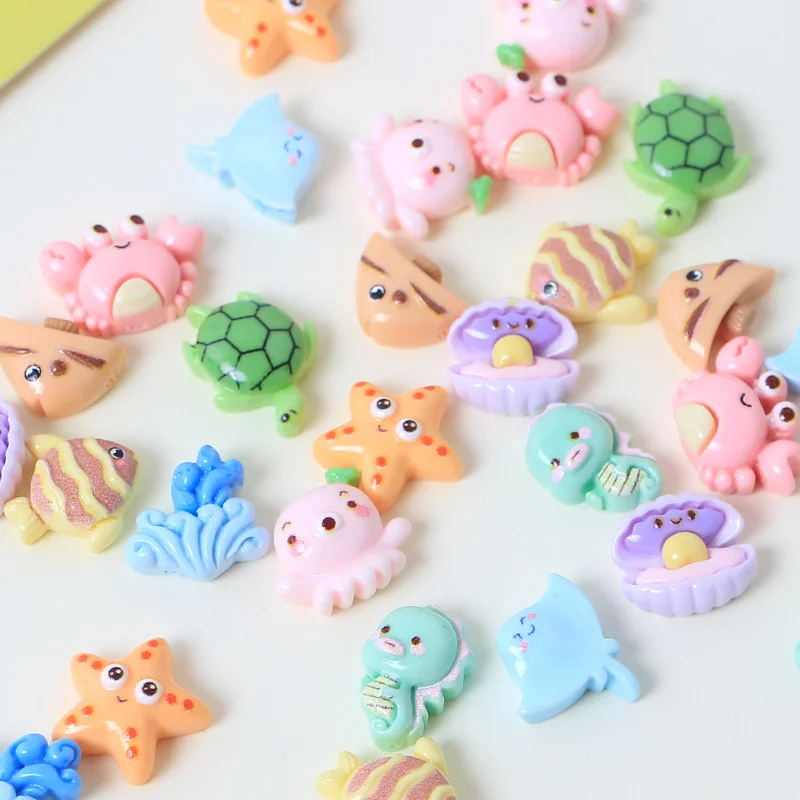 20Pcs Mini Marine Animal Flatback Resin Cute Octopus Seahorse Crab Crafts Decoration Creative Scrapbooking Phone Cases DIY Patch