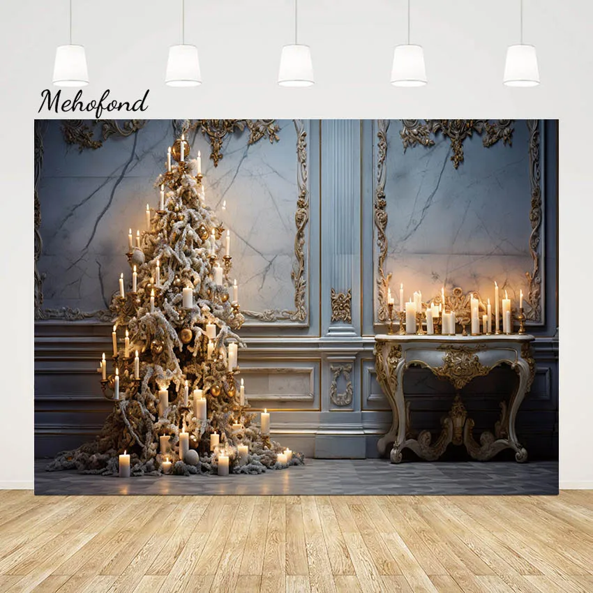 Mehofond Christmas Candle Background Xmas Tree Table Decor Family Festival Portrait European Retro Art Wall Photography Backdrop