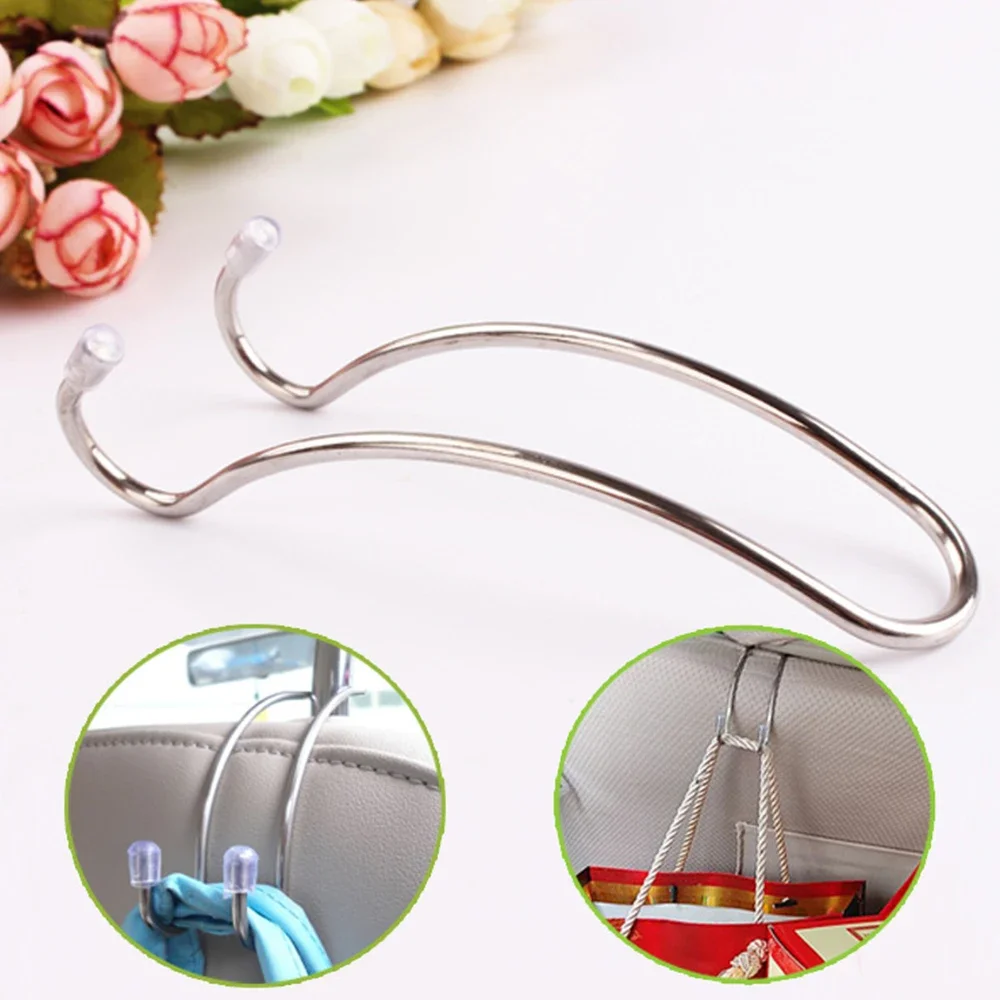 2PCS Multi-functional Metal Auto Car Seat Headrest Hanger Bag Hook Holder for Bag Purse Cloth Grocery Storage Auto Fastener Clip