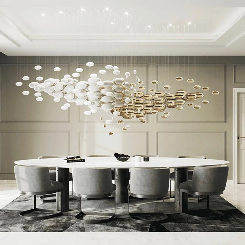 Customizable Large Hotel Central Project Lobby Glass Chandelier Light Staircase Ceiling Hanging Lamps for Dining Room Table Top