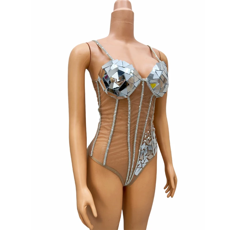 Vêtements de ixpour Bar, Discothèque, Dj, Ds, Pole Dance, Couleur Argent, Miroirs, Batterie, Costume en Tricot, Performance sur Scène, Tenue de Festival, XS8986