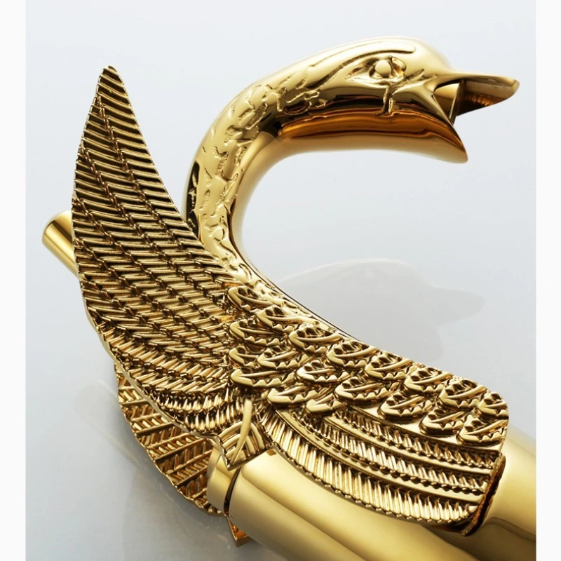 European Antique Style High Gold Plating Swan Basin Faucet Countertop Basie