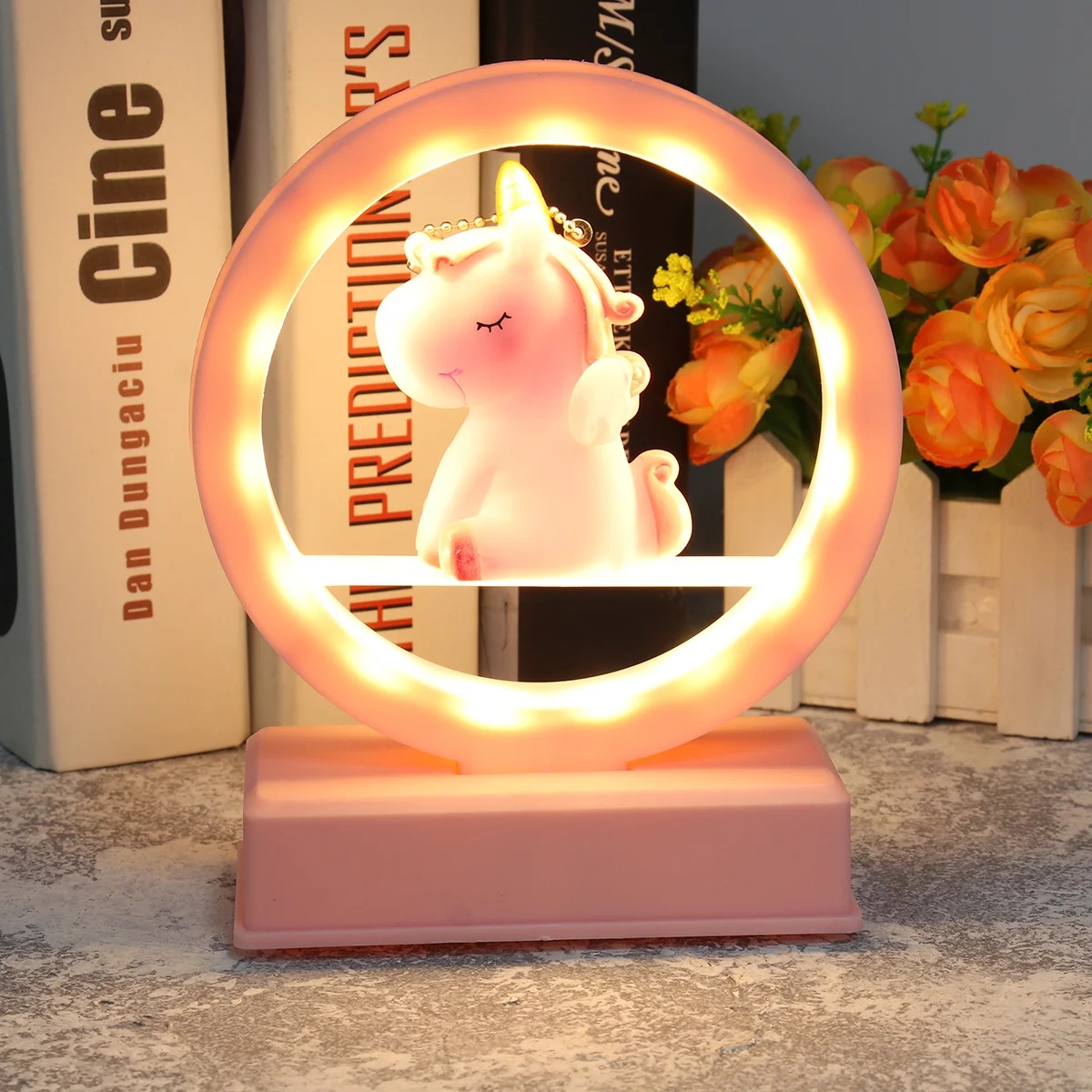 

Music Light Pink Unicorn Shape Powered Warm Led Lamp For Kids Bedroom Living Room Party Decor Creative Resin Night