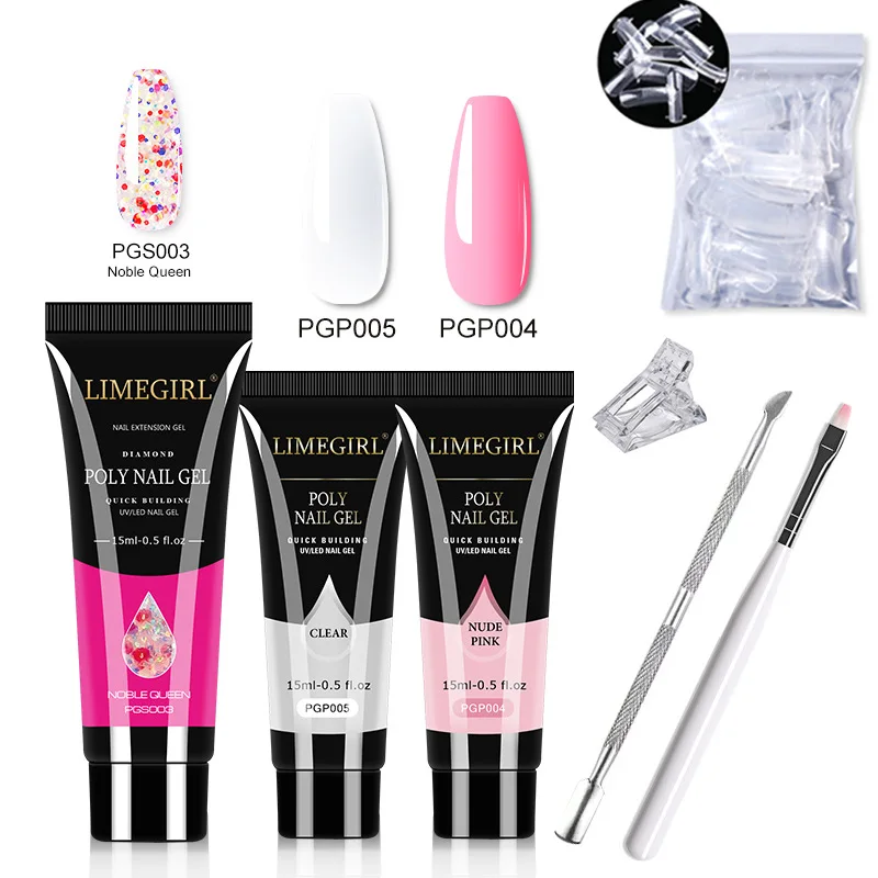 

Poly Nail Gel Glitter Nail Polish Set Complete Gel Nail Gel Polish Extension Nail Kit for Nail Art UV Lamp Manicure Set Crystal