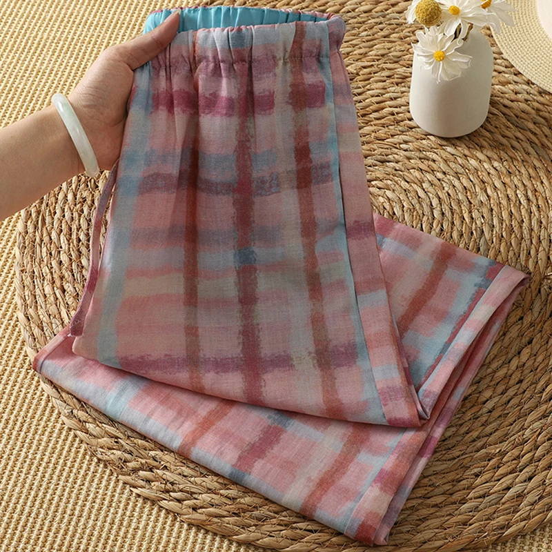 Regenbogen-Karierte Baumwoll-L – Linen Pant Wide Bewertung und Preis