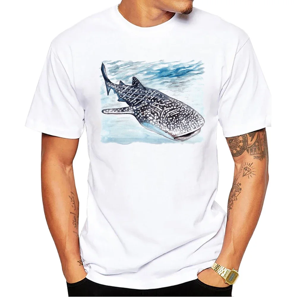 TEEHUB-T-Shirt à Manches Courtes et Col Rond pour Homme, Streetwear Décontracté, Vintage, Requin Baleine, Dessin à la Main