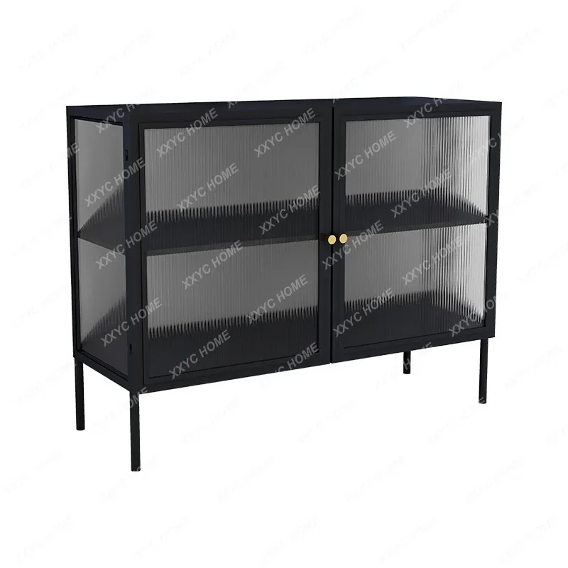 simple side cabinet tempered glass restaurant storage wrought iron tea wine cabinet household