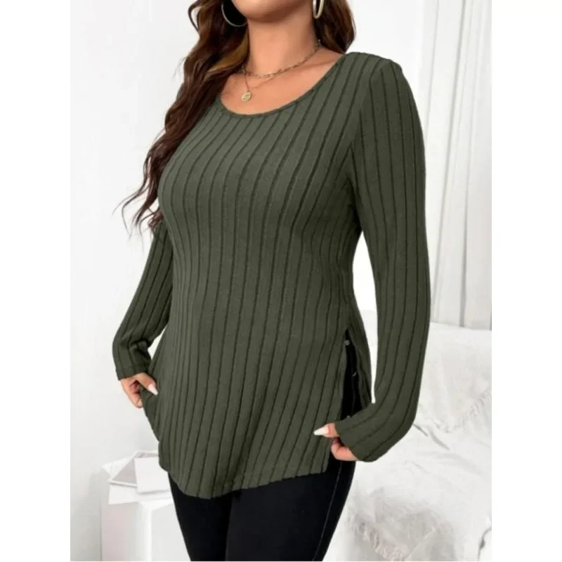 Plus size nova moda feminina listra t camisa escritório elegante senhora sólida casual moda com decote em v magro manga longa topos