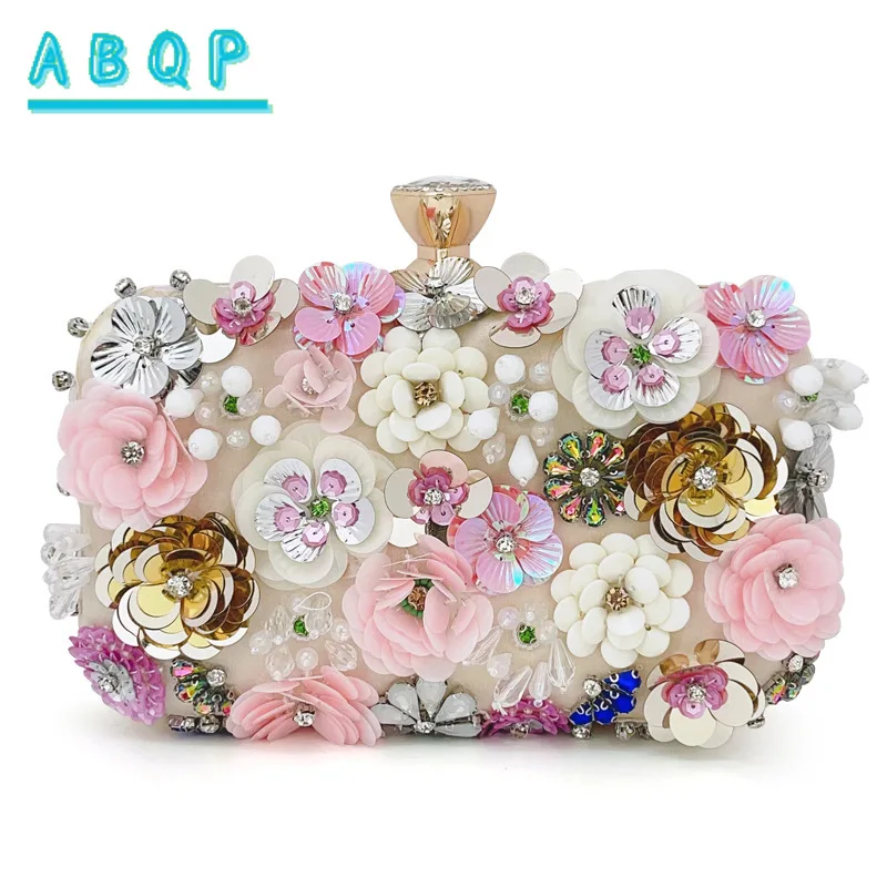 

Elegant Floral Embellished Synthetic Leather Clutch Purse Secure Clasp Closure Women's Evening Handbag Polyester Lining