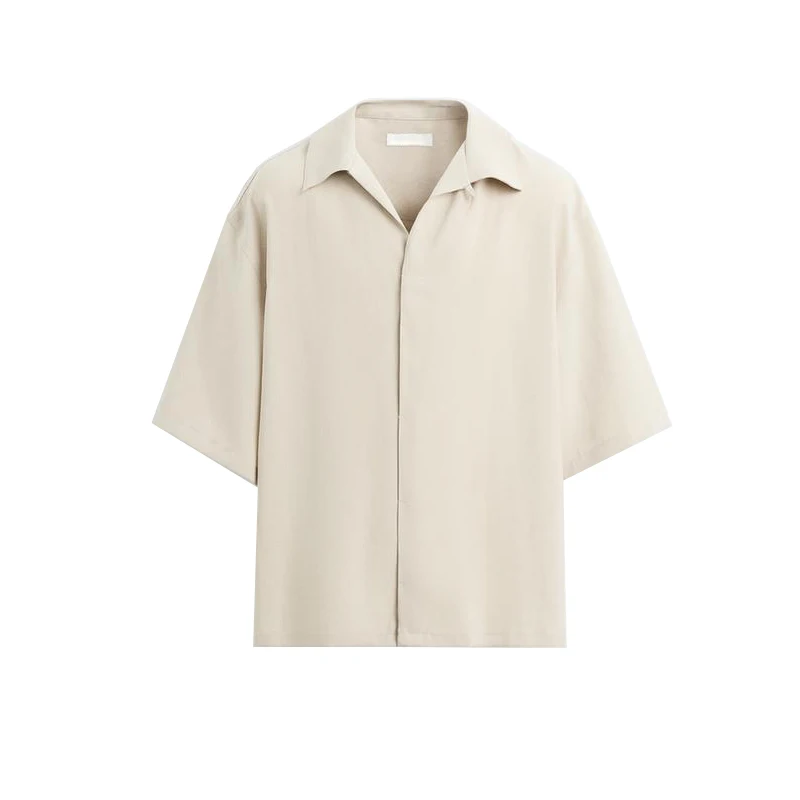 Csa masculina de verão, foada, em mistura de fibras, manga curta, com botões, tecido de poliéster, estilo casual, modern...