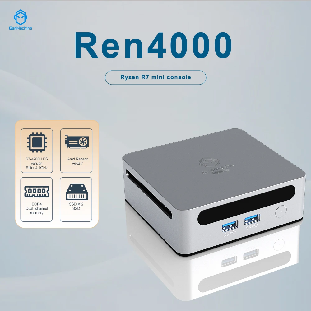 2025 GenMachine Nuovo Mini PC Ren4000 4700U AMD Ryzen7 4700U CPU 2.0GHz Fino a 4.1GHz Windows 10/11 DDR4 64GB WiFi6 NUC PC da gioco